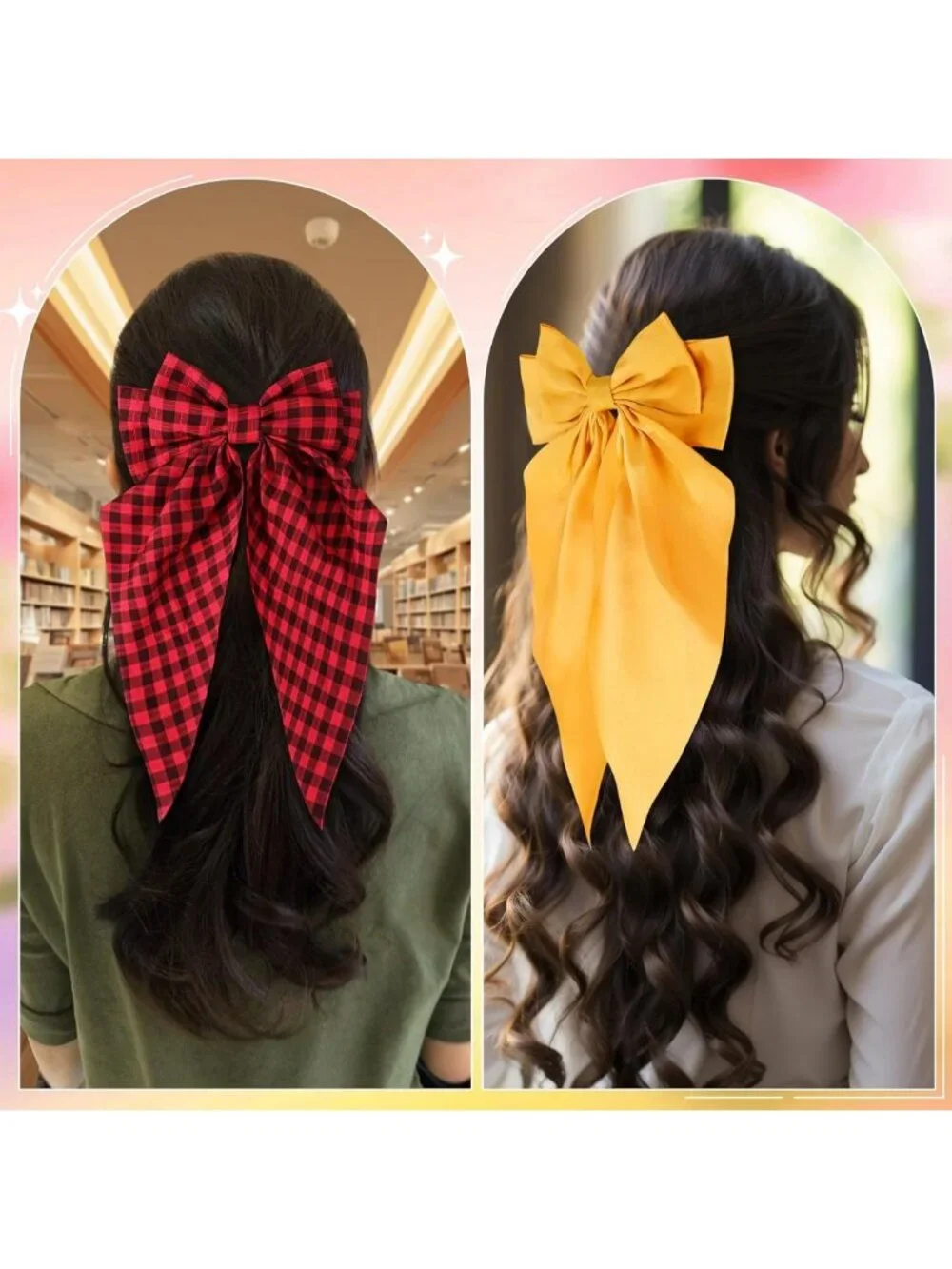16 Pcs Silky Satin Hair Bows - Oversized Ribbons for Women, Long Tail Clips